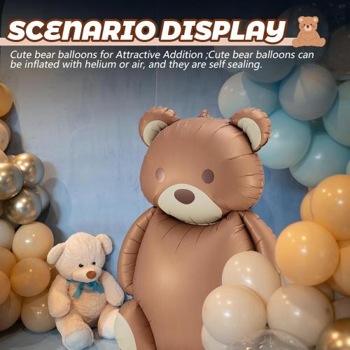 Simgoing 12 Pcs 21x35'' Big Brown Bear Balloons Matte Cartoon Bear Foil Birthday Balloons for Home Decor Jungle Animal Farm Safari Zoo Woodland Themed Party Baby Shower Decoration Supplies (Classic)