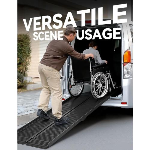 Black Aluminum Ramp 6FT, With Non-Slip Surface Wheelchair Ramp, Folding Portable Wheelchair Ramps for Home Steps,Scooter Ramp for Car, Stairs, Doorways, Curbs, 800 LBS Weight Capacity, 28.3 W x 72 L