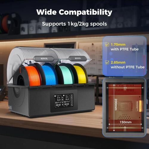 Sovol Filament Dryer 4 Spools, SH03 Dry Box with 85℃ Max Temp, Sealed Filament Storage Box with Auto Dehumiditification, Dual Independent Heating Chambers for PLA PETG ABS TPU ASA PC PA 1.75/2.85mm