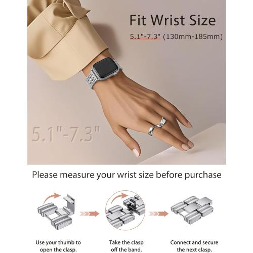 Minyee Compatible with Apple Watch Band 42/46/38/40/41/44/45/49mm Women, Dressy Pretty Stainless Steel Metal Strap Fancy Studded Designer Link Bracelet for iWatch Series 11 10 9 8 7 6 5 4 SE/Ultra 3