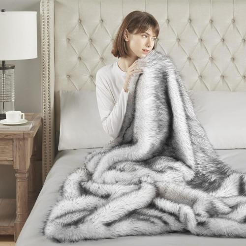 Hyde Lane Ultra Long Pile Faux Fur Throw Blanket, Luxury Fluffy with Black Tipped Blankets for Home Decor, Fuzzy Plush Animal Wolf Color Throws As a for Women, Direwolf, 60x80