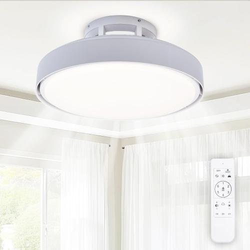 Bladeless Ceiling Fan with Light and Remote, White Modern Enclosed Ceiling Fan, Dimmable Led Bladeless Fan Light, Low Profile Flush Mounted Fan Indoor ( GLASS BROKEN) see the pictures