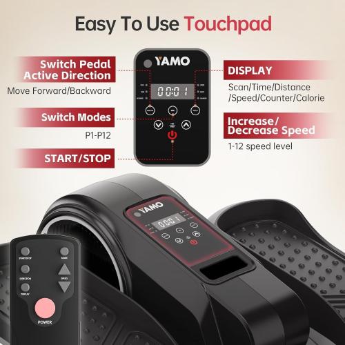 Dark Grey YAMO Under Desk Elliptical Machine Seated Ellipse Leg Exerciser for Seniors Fully Assembled Quiet Portable Elliptical Pedal Exerciser with Remote Control 12 Adjustable Speed Levels