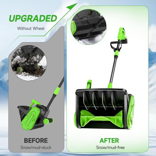 21V Cordless Snow Shovel, 16-Inch Brushless Cordless Snow Blower with 2Pcs 3000mAh Recharge Batteries, Lightweight Electric Snow Plow for Driveway, Sidewalk & Patio Winter Snow Removal- No Wheels