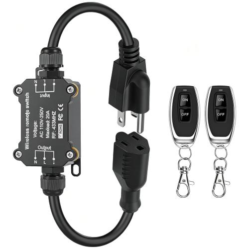 AC110V Remote Control Power Switch,Waterproof Wireless Light Switch,165 Feet Long,AC110V/120V/250V/20A RF Module Relay,Outdoor Weatherproof Smart Socket,Electrical Equipment