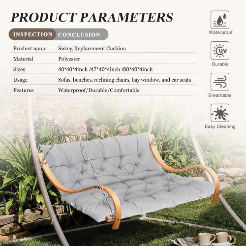 Outdoor Swing Replacement Cushions, 2 or 3 Seats Bench Cushion with Ties, Thicken 4 Recliner Seat Pad for Patio Furniture, Waterproof Premium Tufted Cushion with Backrest(Light Grey)