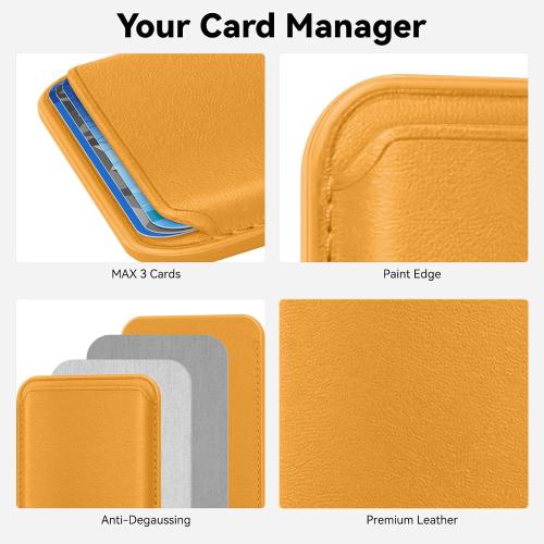 Magnetic Magsafe Wallet Cell Phone Card Holder for iPhone 15 Series, Stronger Magnetic RFID Leather Phone Wallet Stick on Series of iPhone 14/13/12 Pro/Promax and Magsafe Devices, Yellow