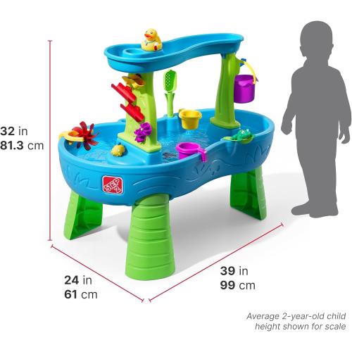 Step2 Rain Showers Splash Pond Water Table, Kids Water and Sand Activity Sensory Playset, Summer Outdoor Toys, 13 Piece Water Toy Accessories, For Toddlers 1.5  Years Old, Blue & Green