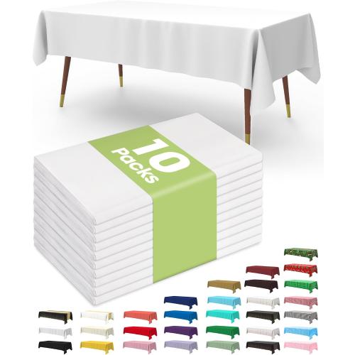 Pureegg Plastic Table Cloth 10 Pack, 54 x 108 Inch Disposable Table Cloths for Party, Picnic and Wedding, Rectangle, White