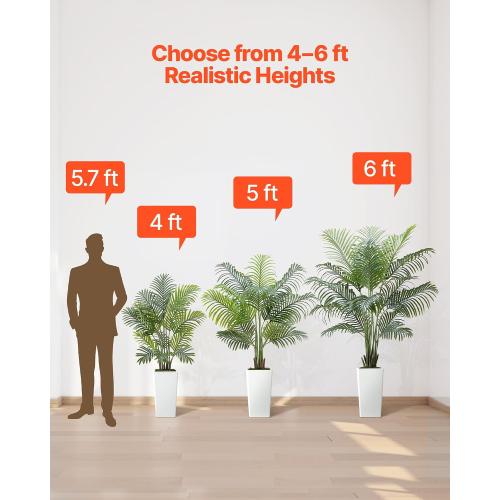 VEVOR Artificial Areca Palms 4 ft, 2 Pack Fake Palm Tropical Plants with White Tall Planter, Faux Floor Silk Plant in Pot, Large Tree for Home Office Living Room Decor House Warming, Indoor Outdoor