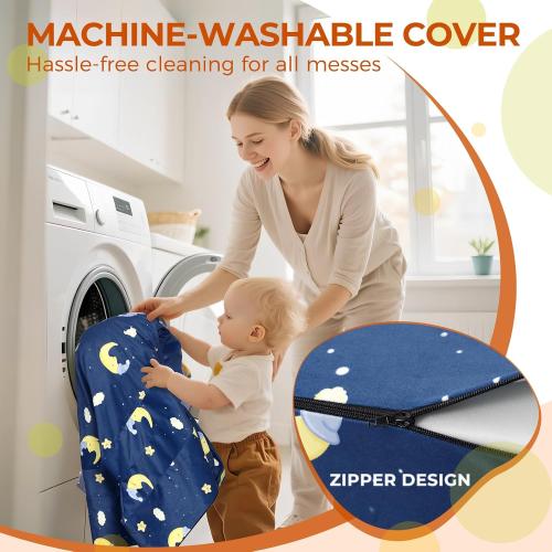 Portable 3-in-1 Toddler Travel Sofa, Soft Fabric&High-Density Foam | Easy-Clean Machine Washable Cover with Moon Star Cloud Print for Camping & Indoor/Outdoor Use - Blue