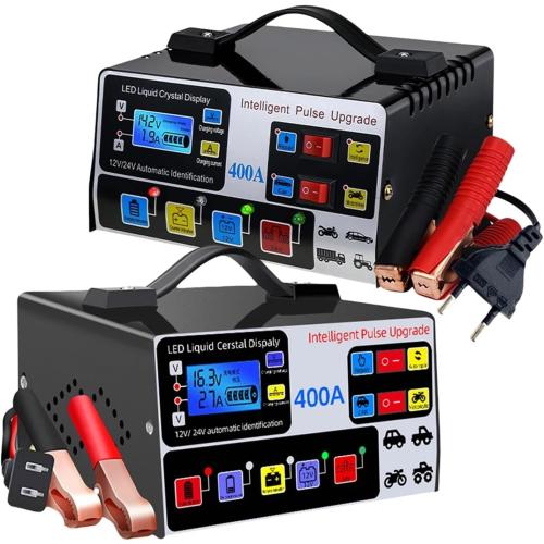 400A Smart Car Battery Charger - 220W Heavy Duty 12V/24V Fast Charging with Self-Stop Function(US Plug)