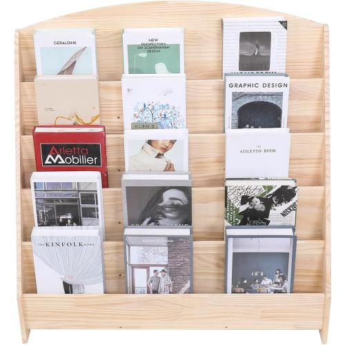 Montessori Toddler Book Shelf Organizer Single Sided Book Rack Display with Toy Storage, Children Baby Classroom Bookshelf, Kids Room bookcases cabinets & Shelves Natural Pine (31”)