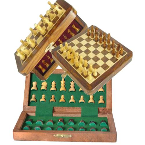 10x10” Chess Set on Sale - ChessBazar Chess Set with Bag - Folding Standard Magnetic Travel Chess Board Game Handmade in Fine Rosewood with Storage for Chessmen
