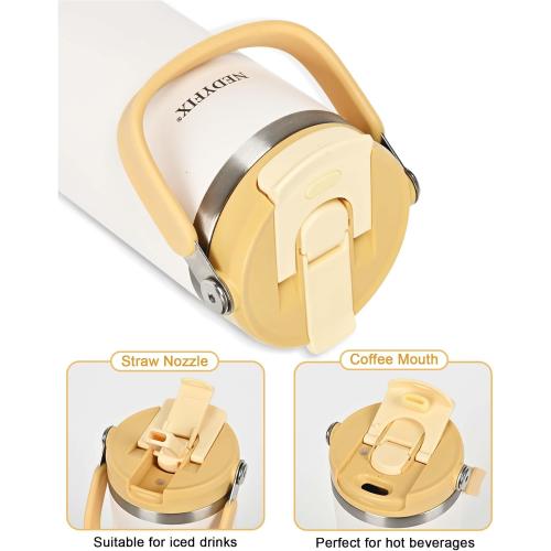 32 Oz Tumbler with Handle Vacuum Insulated Water Bottle Stainless Steel Tumbler Car Reusable Cup Cold for 12 Hours-Beige White