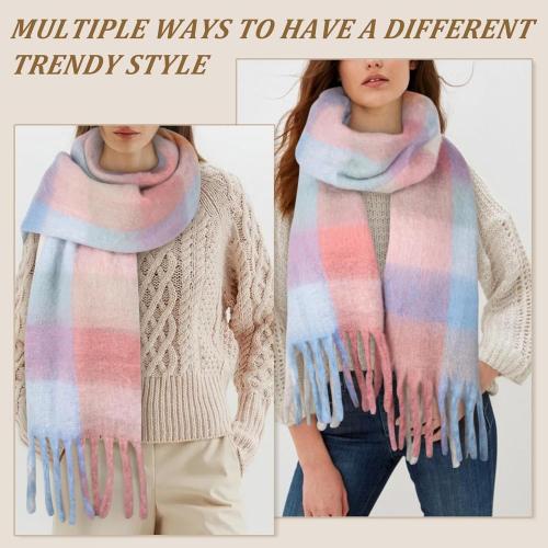 Womens Scarf Winter Big Colorful Checked Thick Warm Soft Scarves Casual Tassel Blanket Scarf