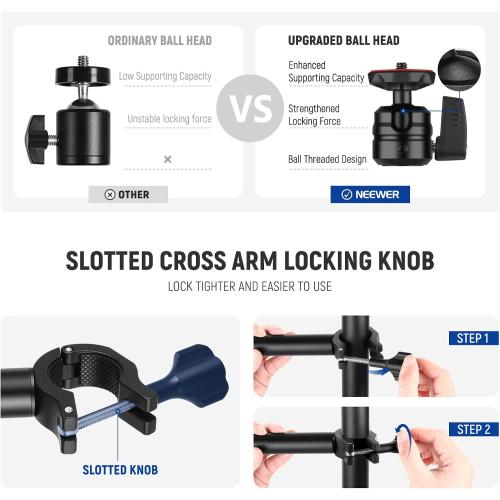 NEEWER TL253A DS001 Table Camera Tripod with 2 Telescopic Arms, Phone Holder, Ball Heads, Screw Adapter, Table Light Stand for Camera, Mobile Phone, Webcam, Ring Light