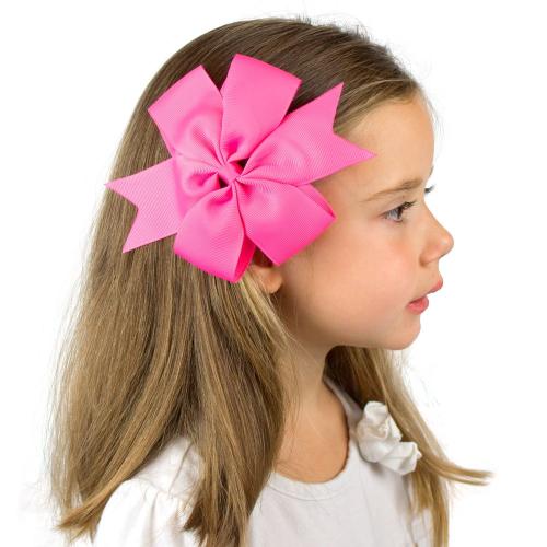 My Lello Medium 4 Girls Split Tails Boutique Grosgrain Hair-Bow Mixed Variety 6 Pack Rainbow Primary Shades