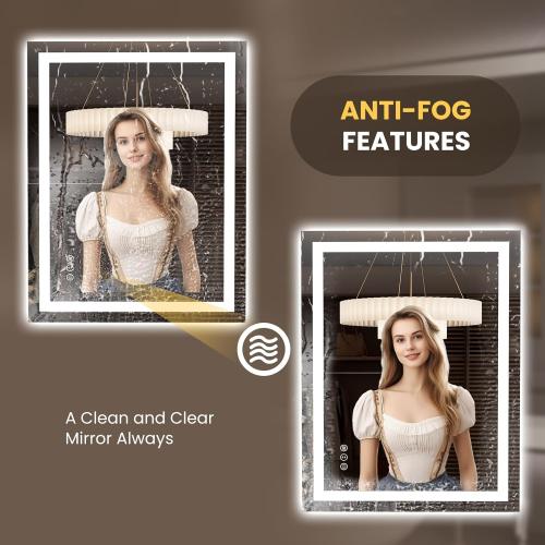 LOAAO 27.6x35.4 LED Mirror for Bathroom, Lighted Bathroom Mirror with Lights, Anti-Fog, Dimmable, Memory Function, Easy to Install, Clear Reflection