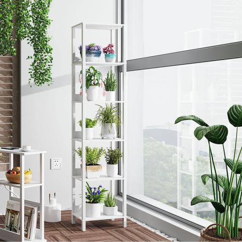 VIMBER 6 Tier Bookshelf with Anti-Fall Baffle, Tall 64.79 Bookcase with DIY Shelves, Industrial Book Shelf Storage Organizer, Display Free Standing Shelf Unit for Bedroom, Living Room, Office, White