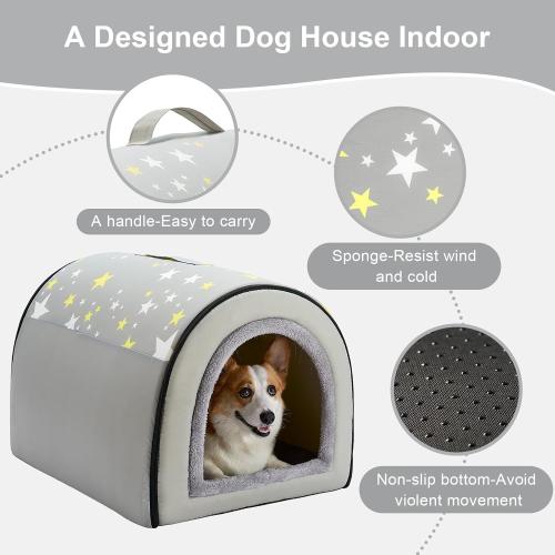 Jiupety 2 in 1 Dog House Indoor, Comfy Cave Bed Covered Dog Bed, Portable House for Medium and Large Dogs, 2XL(35×27×26), Up to 70 Lb, Grey