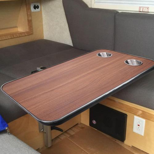 RV Table Top, Boat Table Top Solid Wood with 2 Stainless Steel Cup Holders for Trailer Motorhome Yacht Boat Deck 800 X 400mm (Brown)