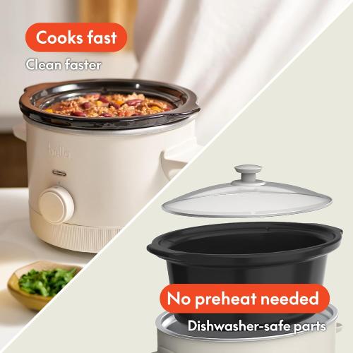 BELLA 1.5 Qt Slow Cooker   6 Qt Programmable Slow Cooker, EverGood™ Ceramic Nonstick Coating, Adjustable Temperature, Dishwasher Safe Stoneware Pot & Tempered Glass Lid, Cool Touch Handles, Oatmilk