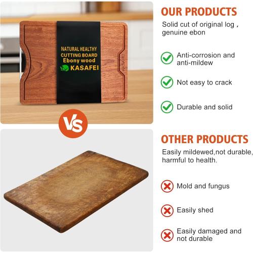 kitchen solid wood cutting board, ebony cutting board, with juice groove, handle, base, double-sided use, suitable for meat, vegetables, cheese, home cooking supplies