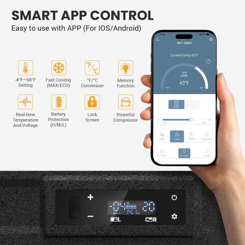 Car Refrigerator 12v Portable Fridge for Car, Auto 53 Quart Dual Zone Freezer Compressor Cooler, -4℉—68℉ 12/24V DC 100~240 Volt AC for Truck, Camping, Travel, Vehicles, RV