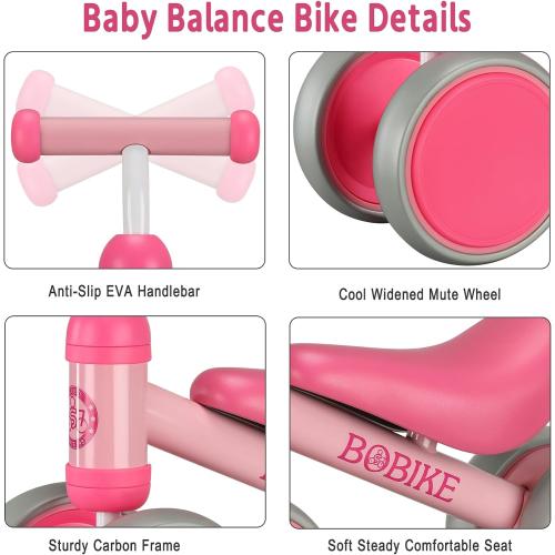 Baby Balance Bike Toys for 12-36 Months Kids Toy Boy and Girls Gifts Toddler Best First Birthday Gift Children Walker No Pedal Infant 4 Wheels Bicycle (Classic, Rose Red)