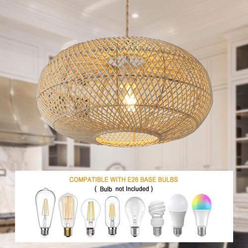 Rattan Pendant Light 16 1-Light Hand-Woven Hanging Light | Wicker Woven Basket Chandelier, Modern Bohemian, For Kitchen Island Foyer Farmhouse Porch
