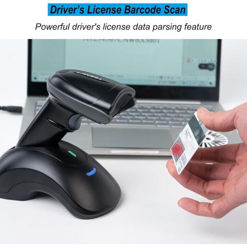 TEEMI Bluetooth Barcode Scanner with USB Charging Cradle Data Receiver, 1D 2D QR Wireless Bar Code Reader for iOS Android Windows Mac OS, BT 5.0 Longer Range, Automatic Handsfree Screen Scanning