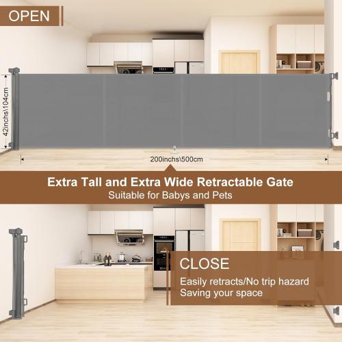 Upgrade 200 inch Retractable Baby Gates Extra Wide with Reinforced Strip Design to Prevent Crawling Through, 200 Retractable Dog Gate, 42 Tall, Retractable Gate for Indoor/Outdoor