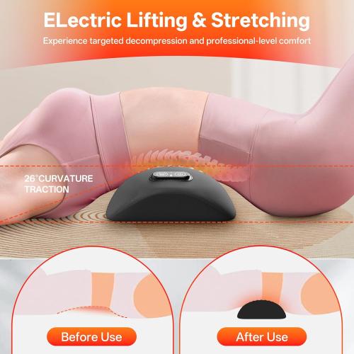 3-in-1 Electric Lumbar Support Pillow for Bed and Chair, Triple Fusion Back Massager with Heated, Vibration and Traction for Lower Back Pain Relief and Spine Support