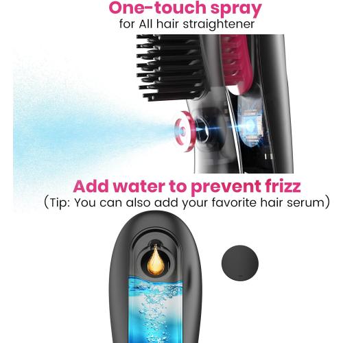 Wireless Straightener Comb with Spray Mist - 3 in 1 Straightening Brush, 3 Temp Settings, 3000mAh Rechargeable, 50 Min Runtime, for All Hair Types