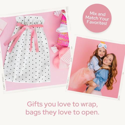 Gather & Knot Drawstring Gift Bags | 16 Medium | Premium Canvas | Reusable Fabric Wrap for Mother's Day, Weddings, Bridesmaids, Birthdays - All Occasion | Pink Floral