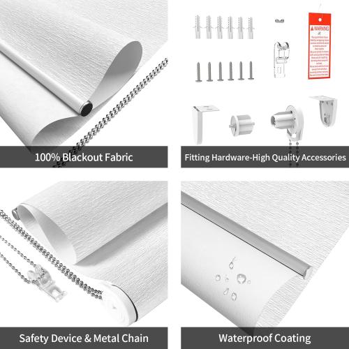 ALLBRIGHT Roller Shades for Windows, 100% Blackout Window Roller Blinds, UV Protection Fabric, Shades with Striped Jacquard, Roller Blind for Office and Home, Easy to Install, White, 34 W x 72 H