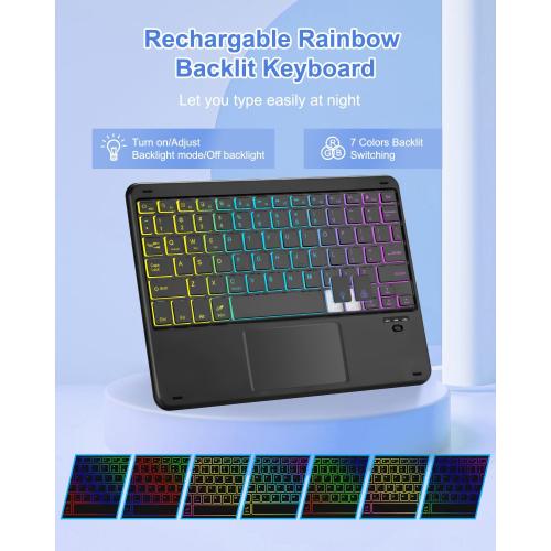 Touchpad Keyboard Case for iPad (A16) 11th 10th Generation, 360 Rotation Cover with Pencil Holder Wireless Backlit Detachable Keypad for iPad 11 inch 2025/10 Gen 10.9 2022 Black
