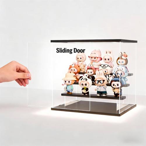 Clear Acrylic Display Case with LED Light, 4 Tier Dustproof Showcase for Collectibles, Figures & Model Cars, Stackable Display Box (White, 12x8x11 in)