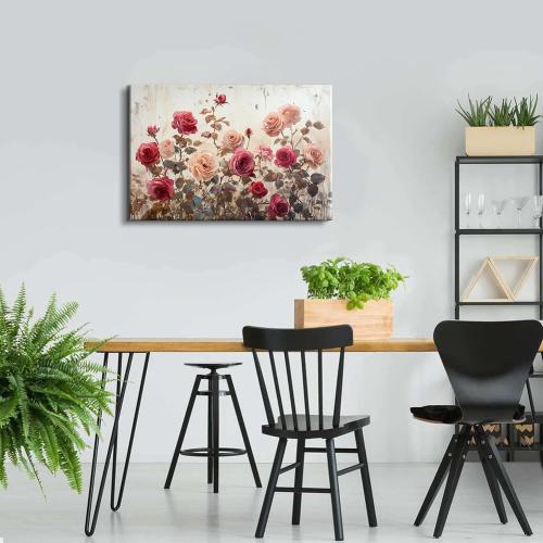 Large Pink Flower Wall Art for Bathroom Decor Vintage Floral Canvas Pictures Farmhouse Wildflower Painting Poster Modern Aesthetic Artwork Nature Botanical Canvas Prints for Bedroom Home Decorations 24x36