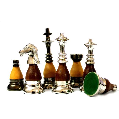 StonKraft Collector Edition Brass Chess Pieces Pawns Chessmen Coins Figurine Pieces - 3.5 Inches - Wooden Brass Combo