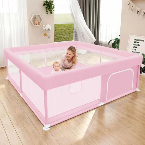 Hiaksedt Large Baby Playpen 50x50 Baby Girl Play Pen for Babies and Toddlers, Safe Structure and Soft, Skin-Friendly Fabric with Zipper Gates Pink
