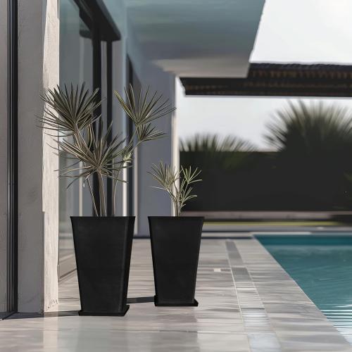 La Jolíe Muse Tall Planters 20 Inch, Flower Pot Pack 2, Patio Deck Indoor Outdoor Garden Tree Planters (Black)