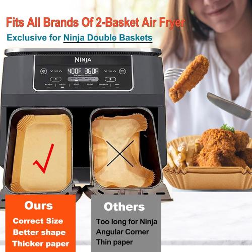 Ninja Foodi Air Fryer Liners, Ninja Air Fryer Liners Disposable, Ninja DZ071 Foodi Ninja Dual Air Fryer Parchment Paper Liners, Rectangular Airfryer Paper Liners, Rectangle 2 Basket Liners