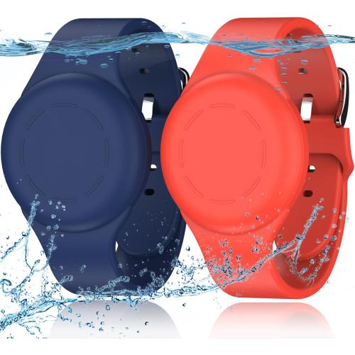 R-fun Waterproof for Air Tag Bracelets [2 Pack] Compatible with Apple Air Tag Finders with Soft Silicone,Anti Lost GPS Item Finders Case Cover,Night Blue/Red