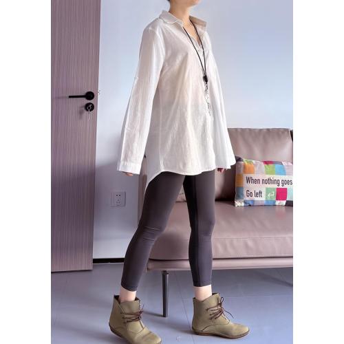 SizeL... lMinibee Women'sLinen Blouse High Low Shirt Roll-Up Sleeve Tops