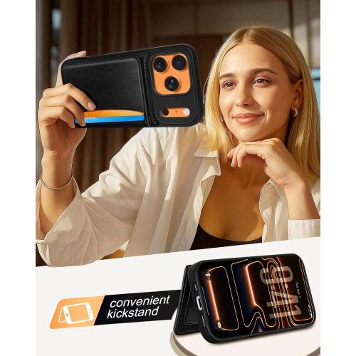 for iPhone 17 Pro Max Case with Wallet - Fits 4 Card Slots, Compatible with MagSafe for Women Men Durable PU Leather Credit Card Holder Kickstand Phone Cover for Apple 17 Promax, Black