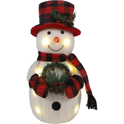 Christmas Lighted Snowman, 12 With Wreath Table Decorations, Red Black Plaid Xmas Decor for Home Kitchen Holiday Party