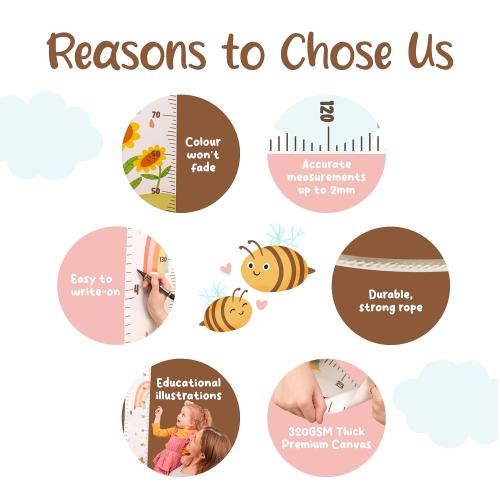 Kids Growth Chart for Wall - 82x7.9 Premium Canvas Removable Height Chart for Kids Height Measurement for Wall, Height Chart Measuring for Kids & Baby, Child Height Wall Chart