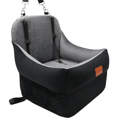 Dog Booster Car Seat for Small/Medium Dogs up to 35 lbs,Interior 7 Inches Elevated Pet Booster Seat,Ultra Soft Fabric and Memory Foam Car Dog Bed,Safety,Comfy,Fully Detachable Washable(H-Black/Grey)